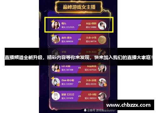 直播频道全新升级，精彩内容等你来发现，快来加入我们的直播大家庭！