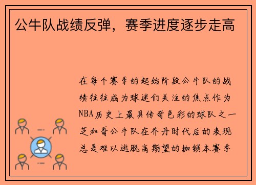 公牛队战绩反弹，赛季进度逐步走高