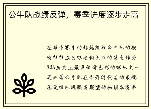 公牛队战绩反弹，赛季进度逐步走高