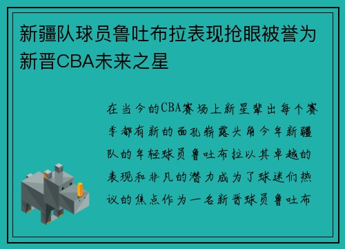 新疆队球员鲁吐布拉表现抢眼被誉为新晋CBA未来之星